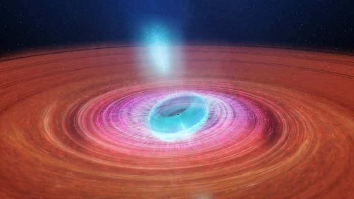 This black hole sprays rotating plasma clouds