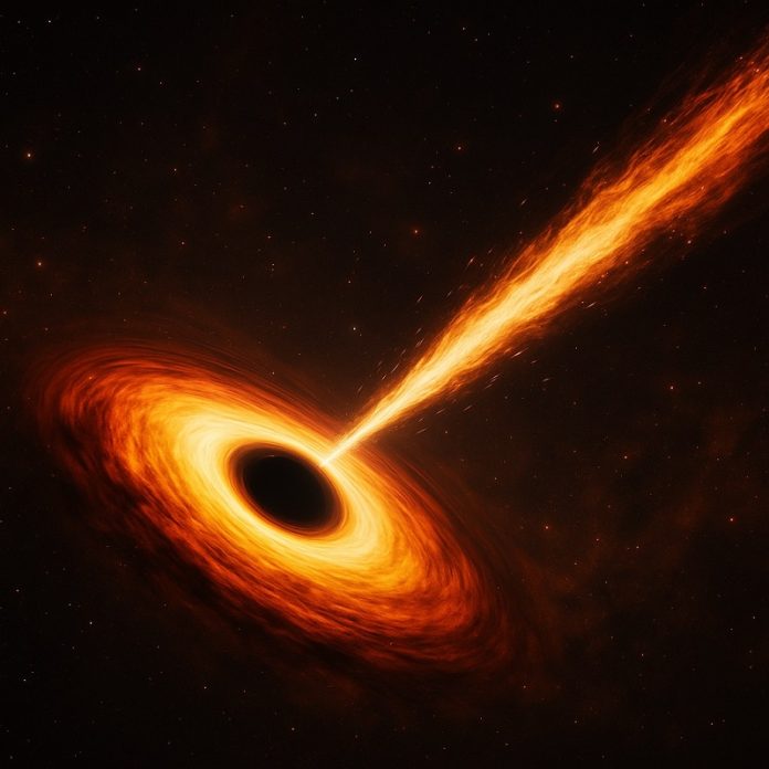 Distant black hole spotted firing out matter after a feeding frenzy