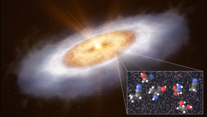 Scientists detect life’s building blocks in young star’s planet-forming disk